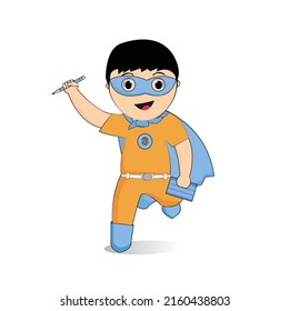 Vektorgrafik eines Jungen, der ein Superheld wird, kann als Maskottchen für Bildungsunternehmen für Kinder, Organisationen für Kinder und andere Unternehmen verwendet werden.