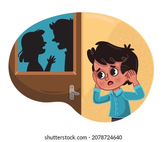 Vector illustration of a boy witnessing his parents fight.