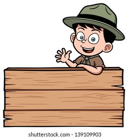 Vector illustration of Boy with wooden board