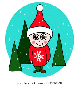 Vector illustration the boy in the woods for your design