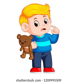 vector illustration of boys with cute brown teddy bears