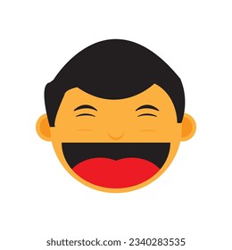 Vector illustration of a boy's expression laughing out loud. emoji style art.