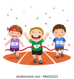 Vector illustration of boys on a race track on a white background