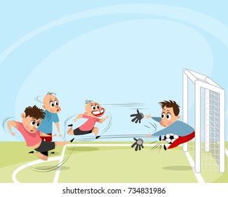 Vector illustration of boys playing football outdoors