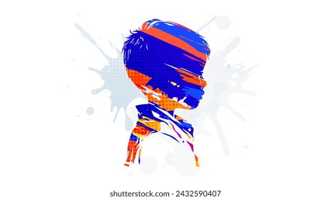 vector illustration of a boy's silhouette in a colored stroke style. Silhouette of a small child colorful on a white background. brother's day celebration concept