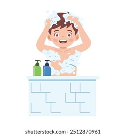 Vector Illustration of Boys Taking an Afternoon Bath