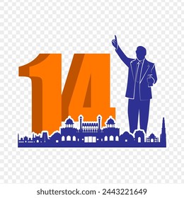 Vector illustration of BR Ambedkar silhouette with Indian monuments on transparent background