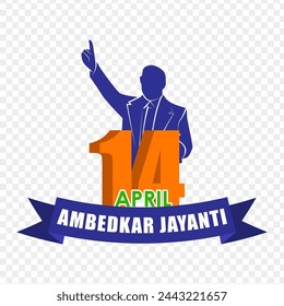 Vector illustration of BR Ambedkar silhouette with 14 april text on transparent background