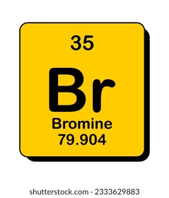 Vector illustration of Br in orange square frame and shadow, Bromine element icon on white background.