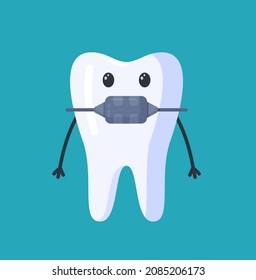 Vector illustration of braces character. Complex orthodontic fixed constructions for correcting the position of teeth.