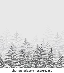 Vector illustration of bracken. Natural background, invitation card template with branches, leaf decoration.