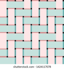 Vector illustration of a braided background of pink and light green stripes. Seamless pattern for the design of printing and web products. Flat design.
