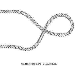 Vector illustration of braided overlapping grey rope on a white background. Twisted lasso clipart.