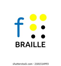 Vector illustration Braille alphabet F, abc with letters, punctuation and numbers. Realistic Dots. Abc for vision disable blind people. Braille letter as dot.
