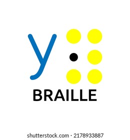Vector illustration Braille alphabet Y, abc with letters, punctuation and numbers. Realistic Dots. Abc for vision disable blind people. Braille letter as dot.