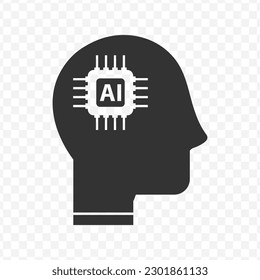 Vector illustration of brain ai icon in dark color and transparent background(png).