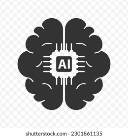 Vector illustration of brain ai icon in dark color and transparent background(png).