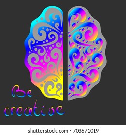 vector illustration brain be creative inscription