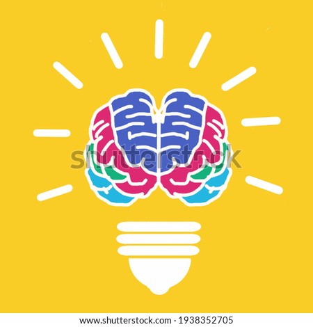 Vector illustration of brain bulb idea with yellow background