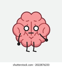 Vector Illustration of Brain Character with cute face and simple body line drawing on isolated background