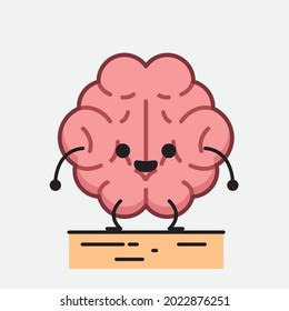 Vector Illustration of Brain Character with cute face and simple body line drawing on isolated background