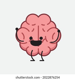 Vector Illustration of Brain Character with cute face and simple body line drawing on isolated background
