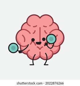 Vector Illustration of Brain Character with cute face and simple body line drawing on isolated background