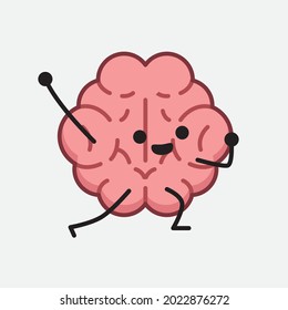 Vector Illustration of Brain Character with cute face and simple body line drawing on isolated background