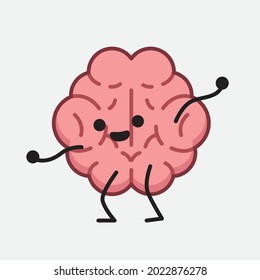 Vector Illustration of Brain Character with cute face and simple body line drawing on isolated background