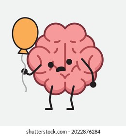 Ilustración vectorial del personaje del cerebro con cara linda y dibujo simple de la línea corporal en un fondo aislado