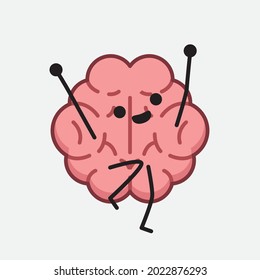 Vector Illustration of Brain Character with cute face and simple body line drawing on isolated background