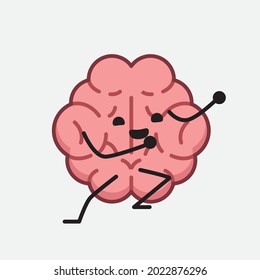 Vector Illustration of Brain Character with cute face and simple body line drawing on isolated background