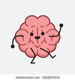 Vector Illustration of Brain Character with cute face and simple body line drawing on isolated background
