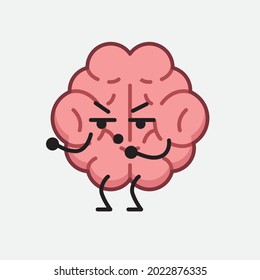 Vector Illustration of Brain Character with cute face and simple body line drawing on isolated background