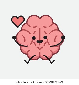 Vector Illustration of Brain Character with cute face and simple body line drawing on isolated background