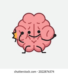 Vector Illustration of Brain Character with cute face and simple body line drawing on isolated background