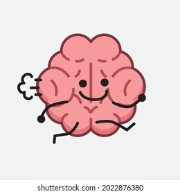Vector Illustration of Brain Character with cute face and simple body line drawing on isolated background