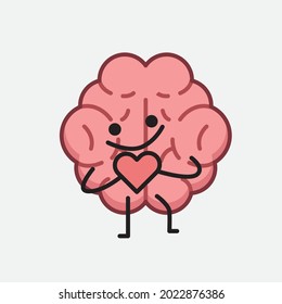 Vector Illustration of Brain Character with cute face and simple body line drawing on isolated background