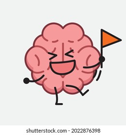 Vector Illustration of Brain Character with cute face and simple body line drawing on isolated background