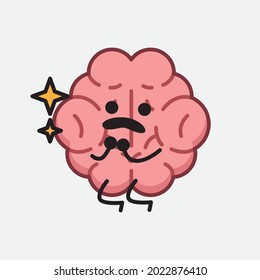 Vector Illustration of Brain Character with cute face and simple body line drawing on isolated background