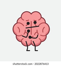 Vector Illustration of Brain Character with cute face and simple body line drawing on isolated background