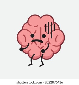 Vector Illustration of Brain Character with cute face and simple body line drawing on isolated background
