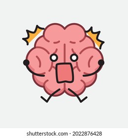 Vector Illustration of Brain Character with cute face and simple body line drawing on isolated background