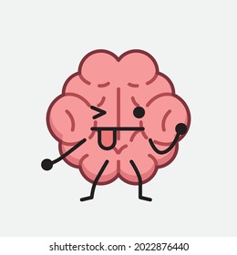 Ilustración vectorial del personaje del cerebro con cara linda y dibujo simple de la línea corporal en un fondo aislado