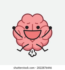 Vector Illustration of Brain Character with cute face and simple body line drawing on isolated background