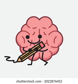 Vector Illustration of Brain Character with cute face and simple body line drawing on isolated background