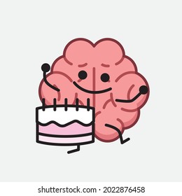 Vector Illustration of Brain Character with cute face and simple body line drawing on isolated background