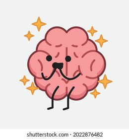 Vector Illustration of Brain Character with cute face and simple body line drawing on isolated background