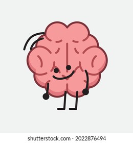 Vector Illustration of Brain Character with cute face and simple body line drawing on isolated background