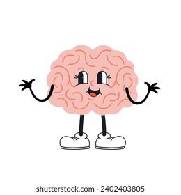 Vector illustration of brain character. The organ of the central nervous system is happy.